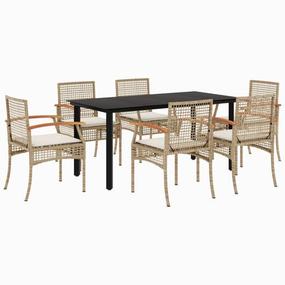 Set da Pranzo da Giardino 7 pz con Cuscini Beige in Polyrattan - homemem39