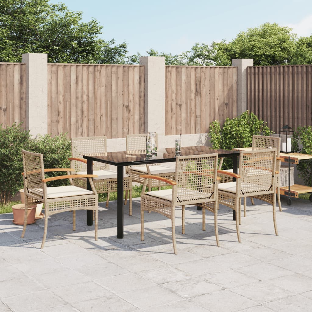 Set da Pranzo da Giardino 7 pz con Cuscini Beige in Polyrattan - homemem39