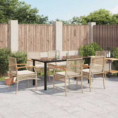 Set da Pranzo da Giardino 7 pz con Cuscini Beige in Polyrattan - homemem39