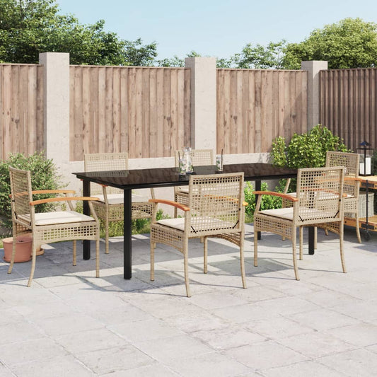 Set da Pranzo da Giardino 7 pz con Cuscini Beige in Polyrattan - homemem39