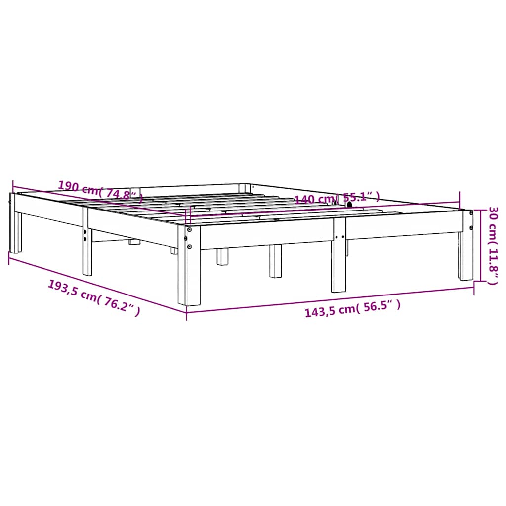 Letto senza Materasso Marrone Cera 140x190 cm in Legno di Pino | homemem39