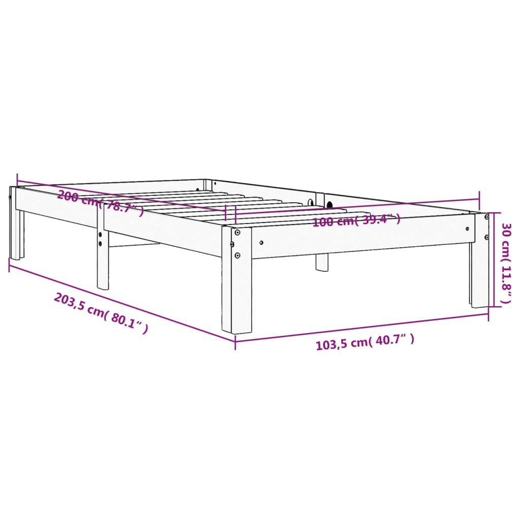 Letto senza Materasso Marrone Cera 100x200 cm in Legno di Pino | homemem39
