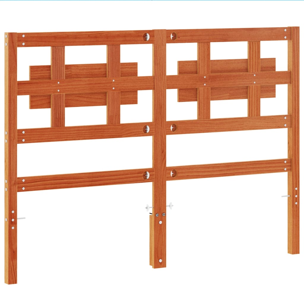 Testiera Marrone Cera 135 cm in Legno Massello di Pino - homemem39