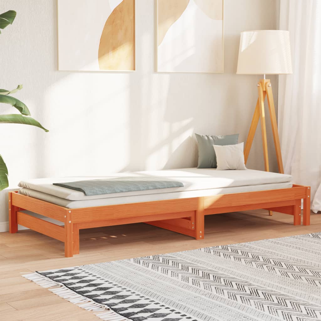 Divano con Letto Estraibile Marrone Cera 80x200cm Massello Pino | homemem39