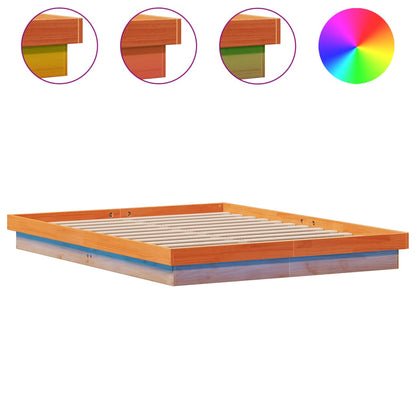 Giroletto Marrone Cera con LED 160x200 cm Legno Massello Pino | homemem39