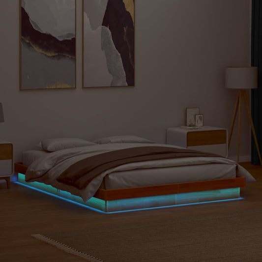 Giroletto Marrone Cera con LED 160x200 cm Legno Massello Pino