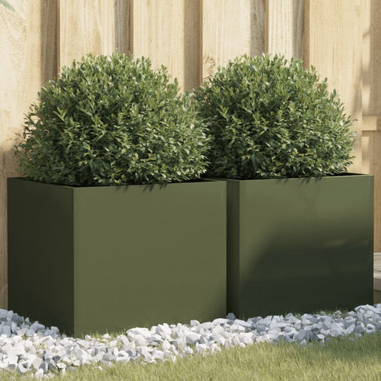 Fioriere 2 pz Verde Oliva 42x40x39 cm in Acciaio