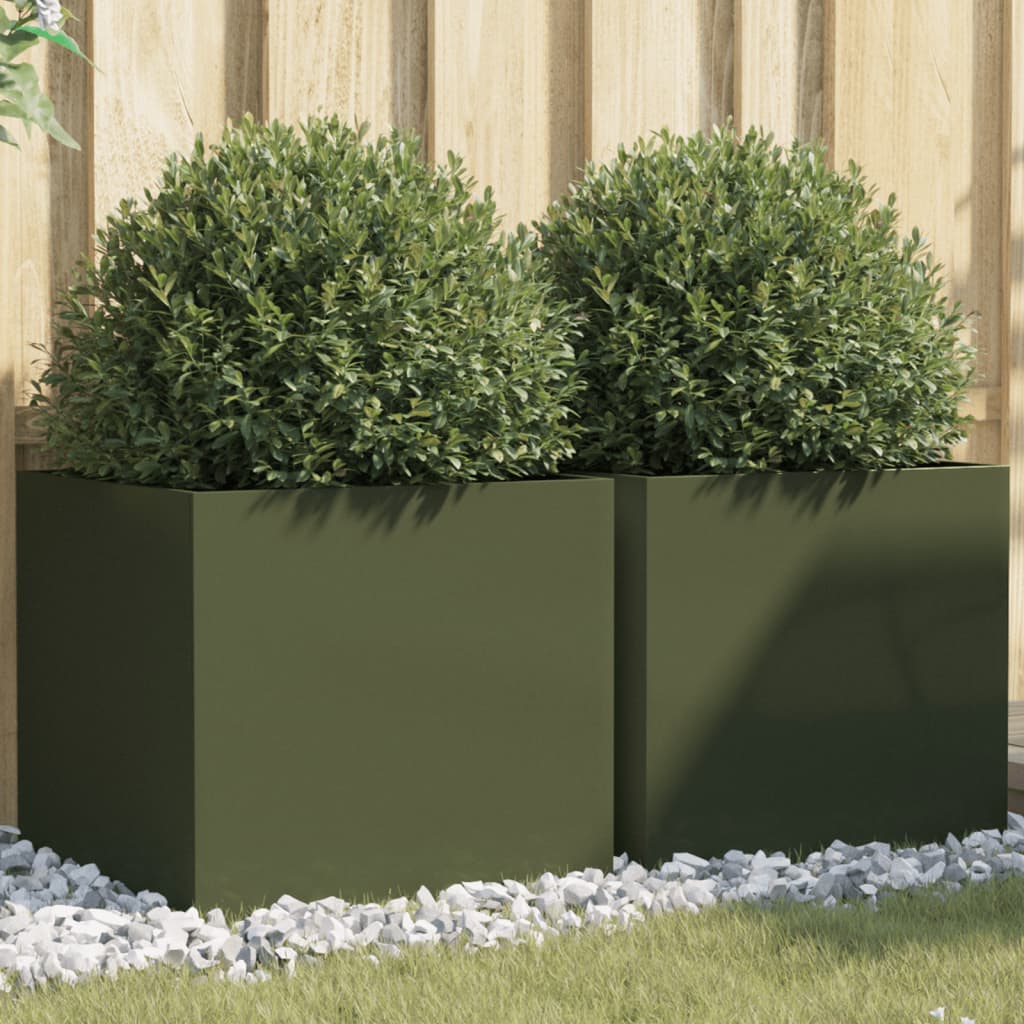 Fioriere 2 pz Verde Oliva 49x47x46 cm in Acciaio