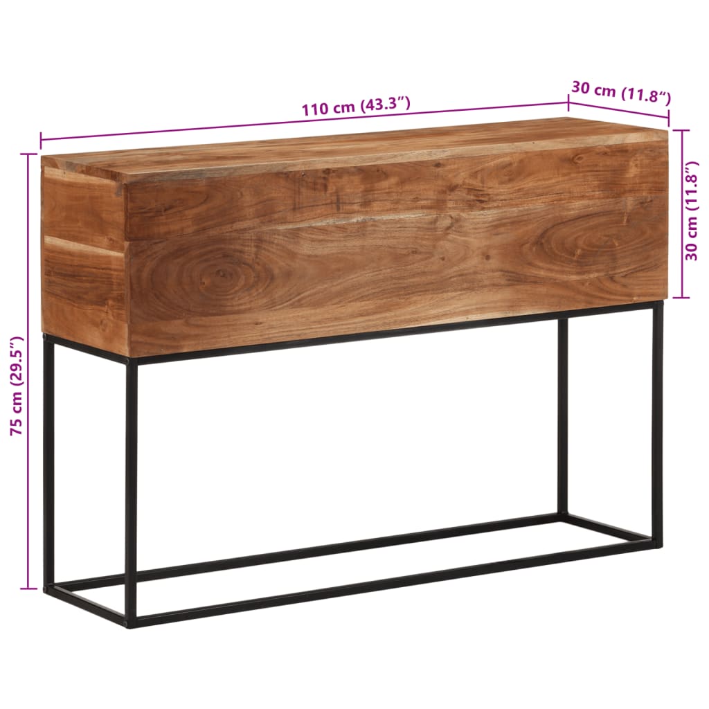 Tavolo Consolle 110x30x75cm in Legno Massello di Acacia e Ferro | homemem39