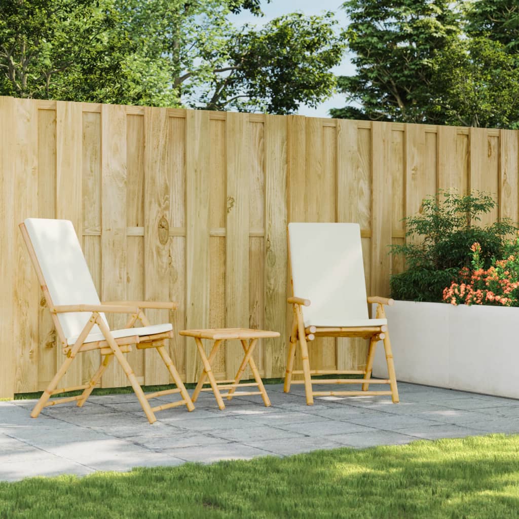 Set da Bistrot Pieghevole 3 pz Cuscini Bianco Crema in Bambù - homemem39