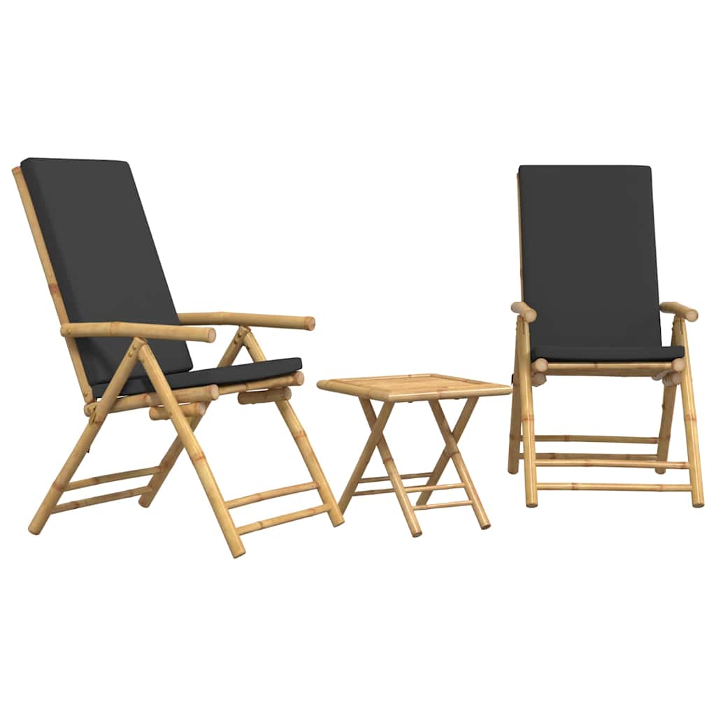 Set da Bistrot Pieghevole 3pz con Cuscini Grigio Scuro Bambù | homemem39