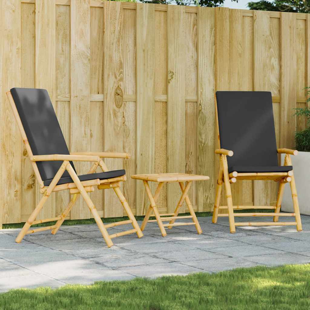Set da Bistrot Pieghevole 3pz con Cuscini Grigio Scuro Bambù | homemem39