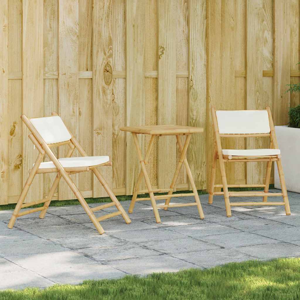 Set da Bistrot Pieghevole 3 pz Cuscini Bianco Crema in Bambù | homemem39