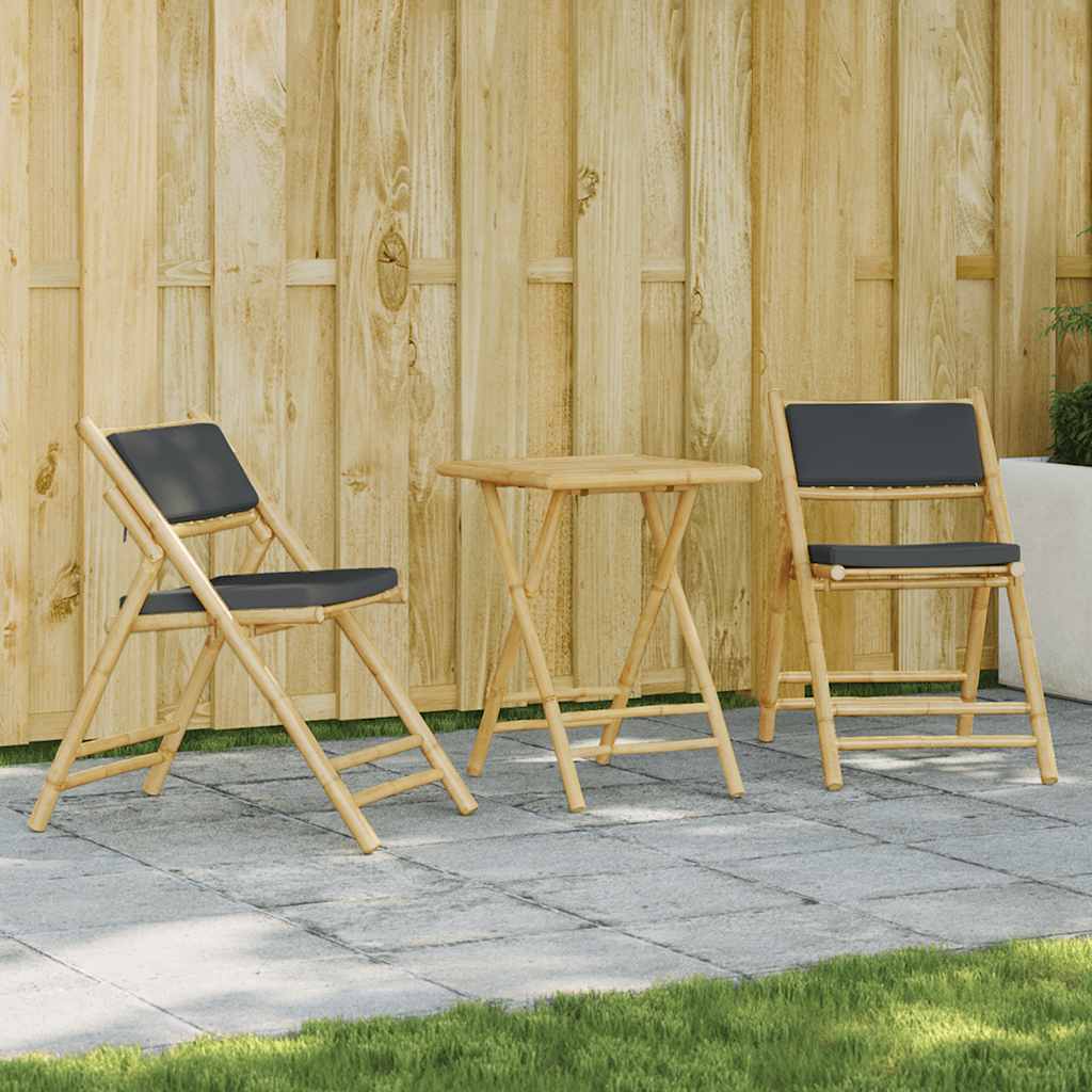 Set da Bistrot Pieghevole 3pz con Cuscini Grigio Scuro Bambù | homemem39