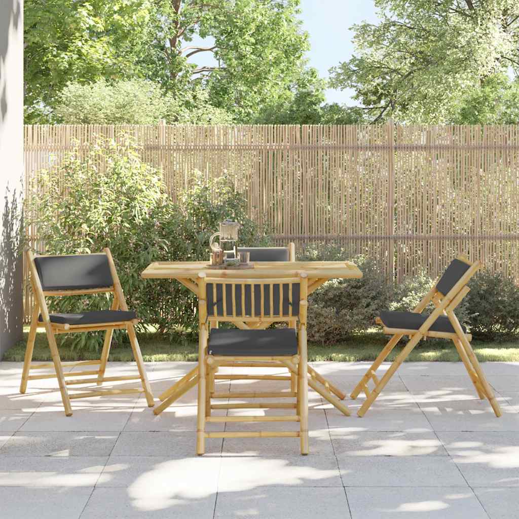 Set da Bistrot Pieghevole 5pz con Cuscini Grigio Scuro Bambù | homemem39