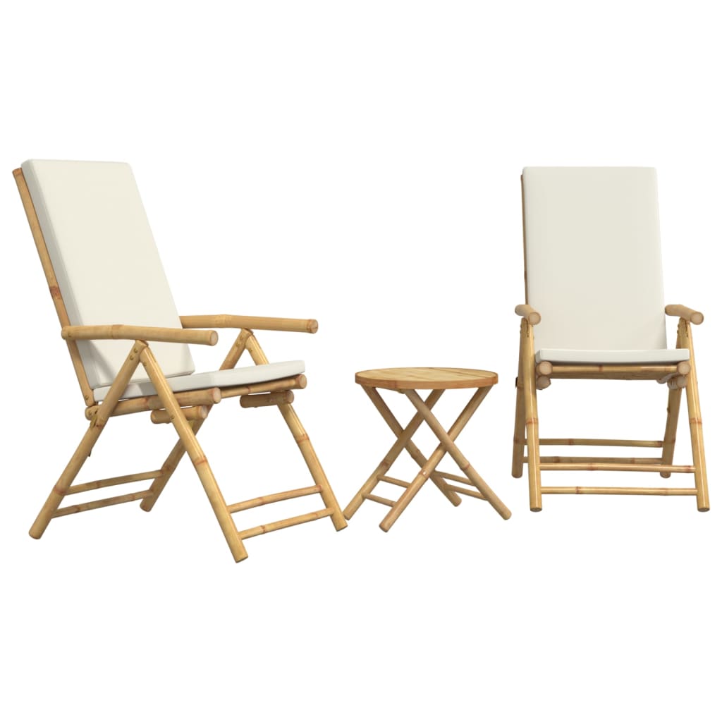 Set da Bistrot Pieghevole 3 pz Cuscini Bianco Crema in Bambù | homemem39