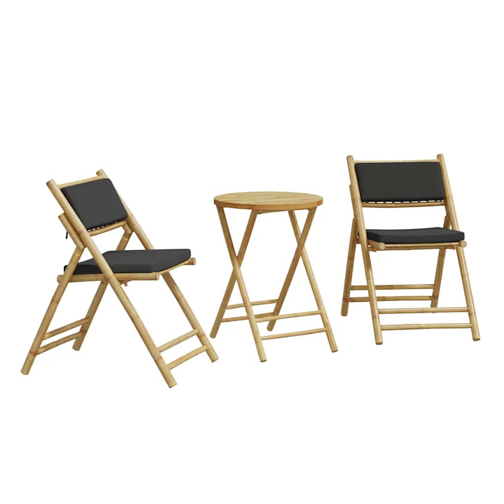 Set da Bistrot Pieghevole 3pz con Cuscini Grigio Scuro Bambù | homemem39