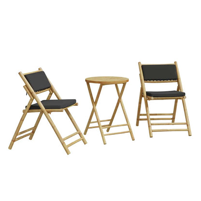 Set da Bistrot Pieghevole 3pz con Cuscini Grigio Scuro Bambù | homemem39