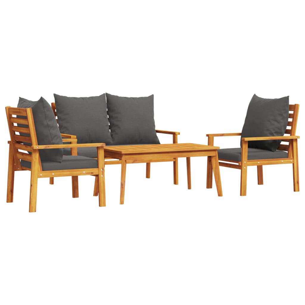 Set Salotto da Giardino 4pz con Cuscini Legno Massello Acacia - homemem39