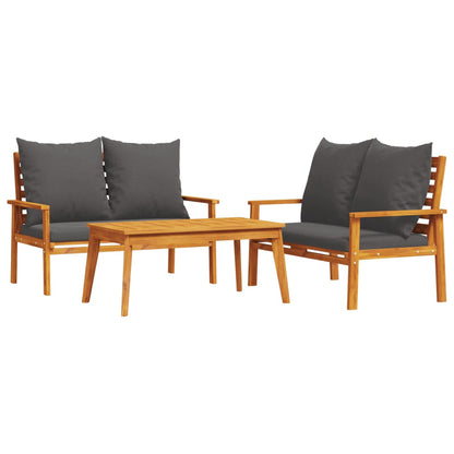 Set Mobili da Giardino 3pz con Cuscini Legno Massello di Acacia | homemem39