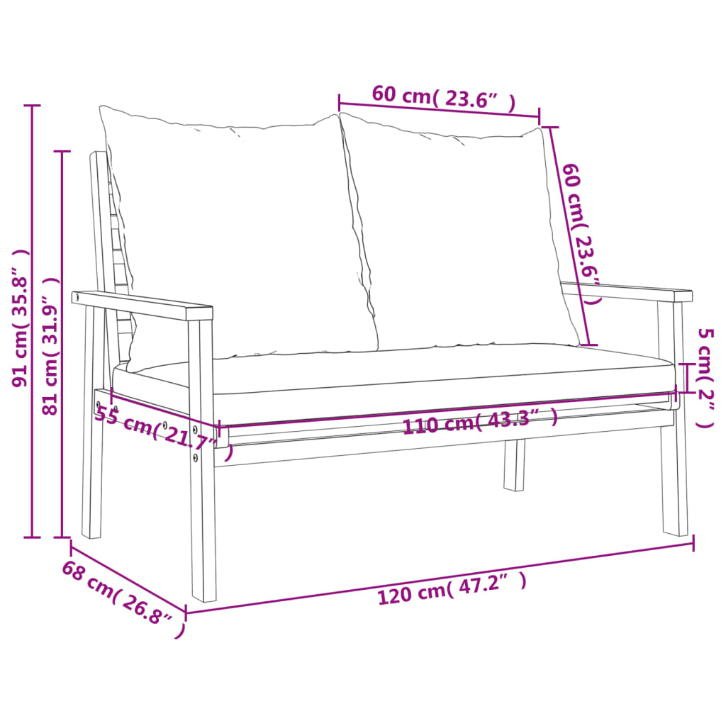 Set Mobili da Giardino 3pz con Cuscini Legno Massello di Acacia | homemem39