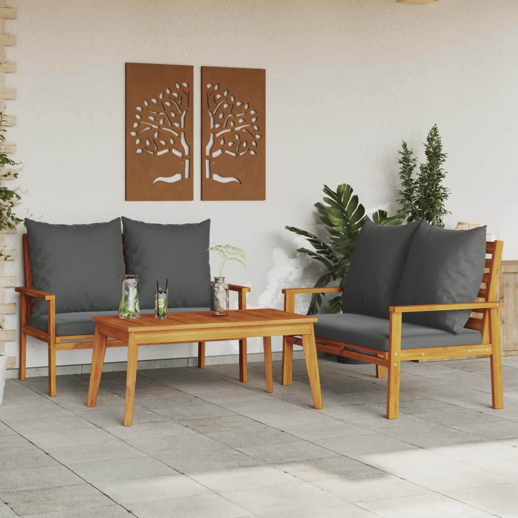 Set Mobili da Giardino 3pz con Cuscini Legno Massello di Acacia | homemem39