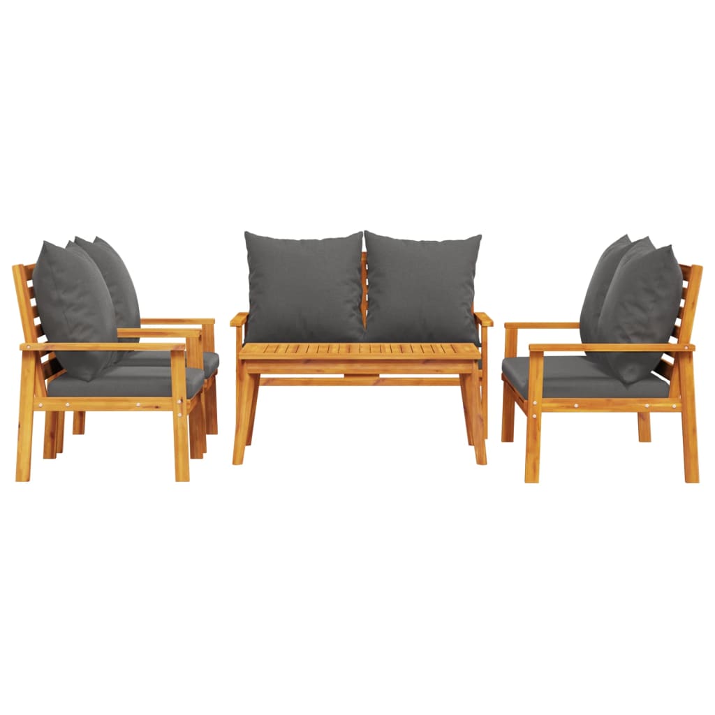Set Salotto da Giardino 5 pz con Cuscini Legno Massello Acacia - homemem39