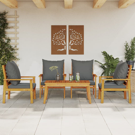 Set Salotto da Giardino 5 pz con Cuscini Legno Massello Acacia - homemem39