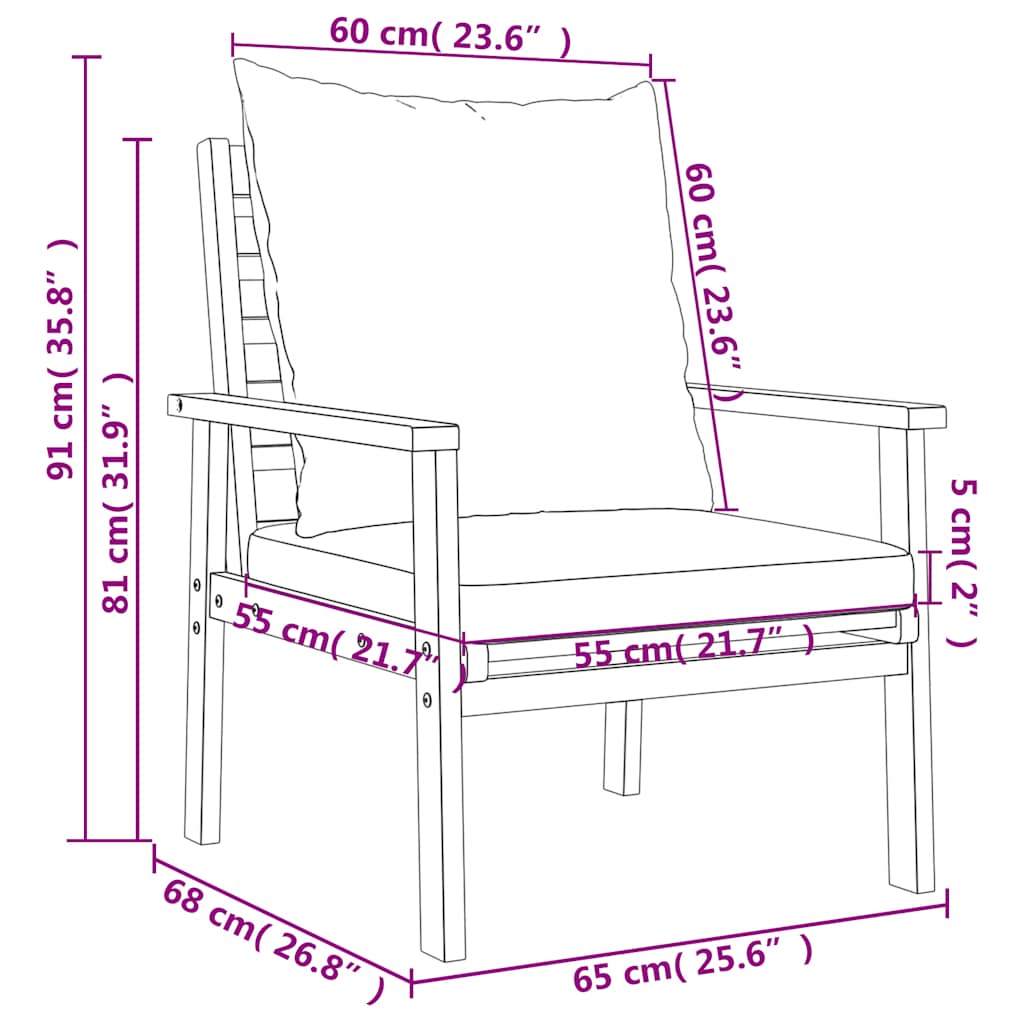 Set Mobili da Giardino 3pz con Cuscini Legno Massello di Acacia | homemem39
