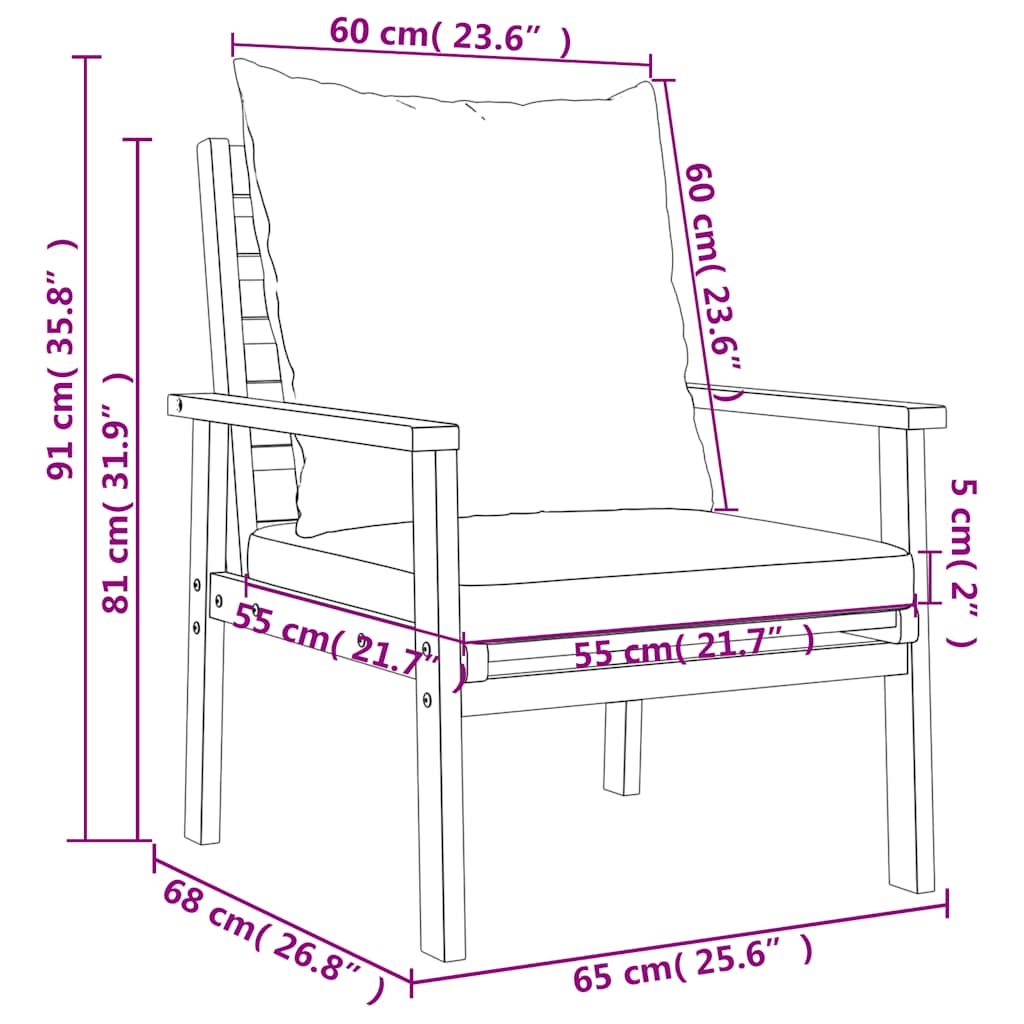 Set Mobili da Giardino 3pz con Cuscini Legno Massello di Acacia | homemem39