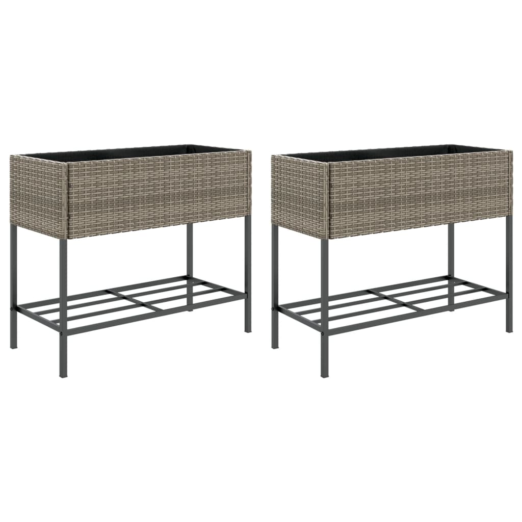 Fioriere Giardino con Ripiani 2pz Grigie Polyrattan