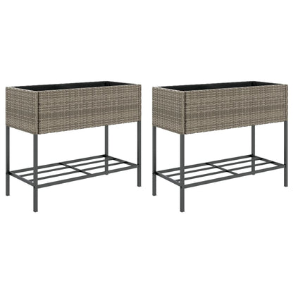 Fioriere Giardino con Ripiani 2pz Grigie Polyrattan