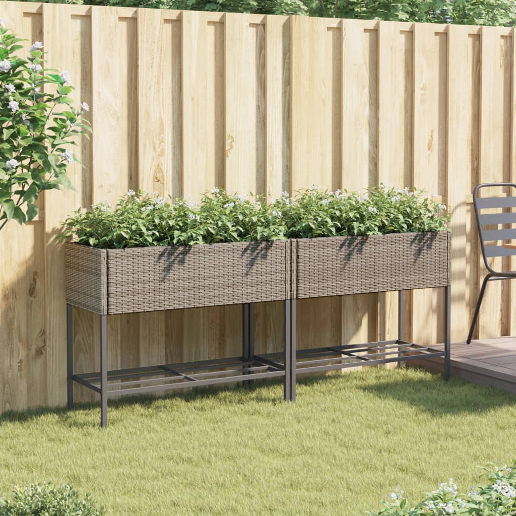 Fioriere Giardino con Ripiani 2pz Grigie Polyrattan