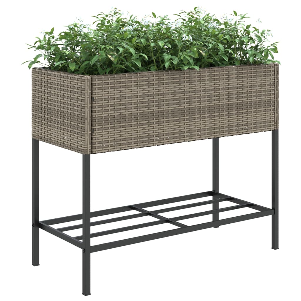 Fioriere Giardino con Ripiani 2pz Grigie Polyrattan