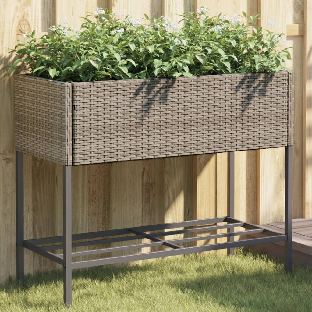 Fioriere Giardino con Ripiani 2pz Grigie Polyrattan