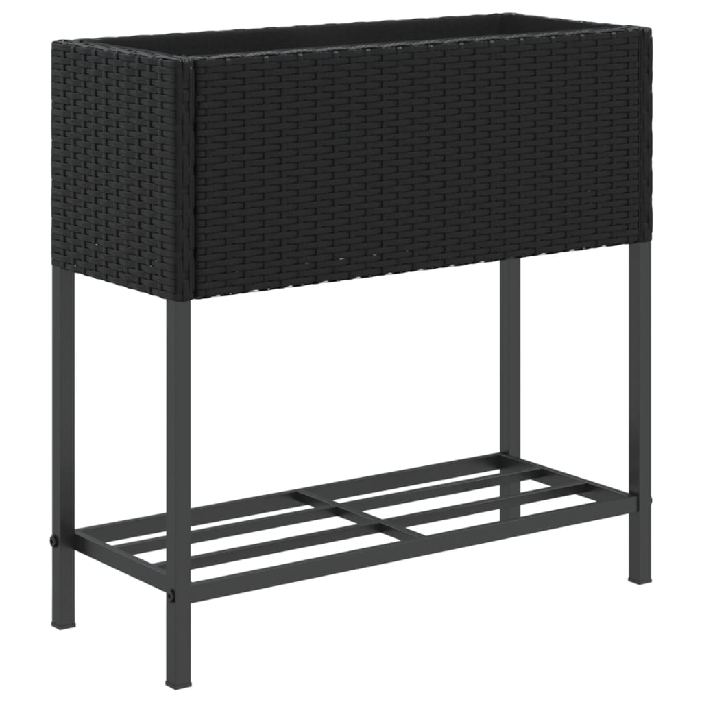 Fioriere da Giardino con Ripiani 2pz Nere 70x28x70cm Polyrattan