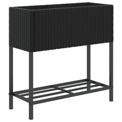 Fioriere da Giardino con Ripiani 2pz Nere 70x28x70cm Polyrattan