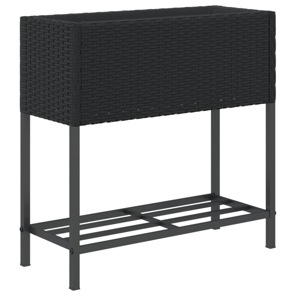 Fioriere da Giardino con Ripiani 2pz Nere 70x28x70cm Polyrattan