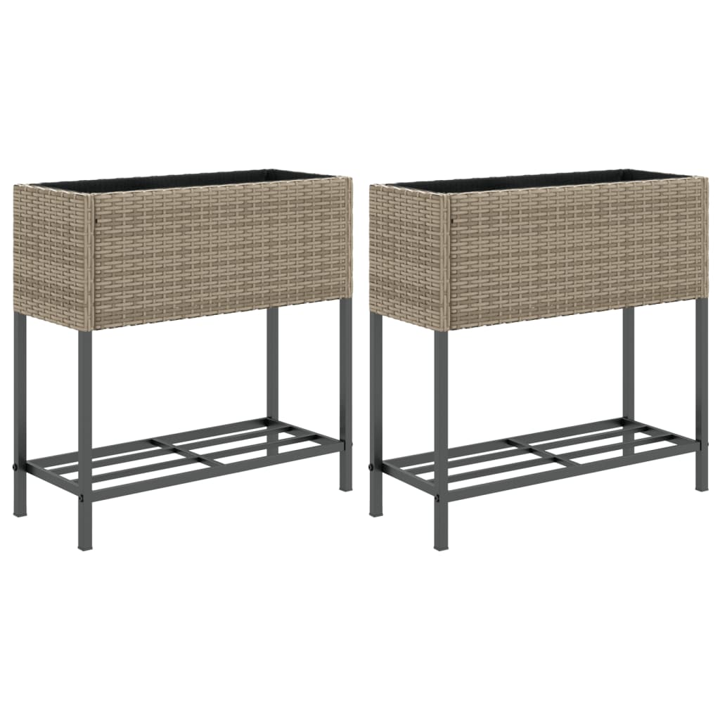 Fioriere Giardino con Ripiani 2pz Grigie Polyrattan