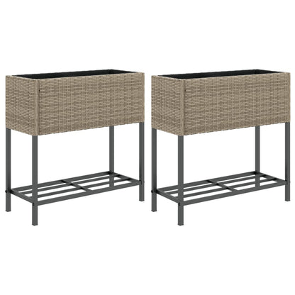 Fioriere Giardino con Ripiani 2pz Grigie Polyrattan