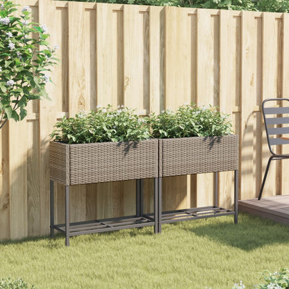 Fioriere Giardino con Ripiani 2pz Grigie Polyrattan