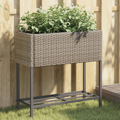 Fioriere Giardino con Ripiani 2pz Grigie Polyrattan