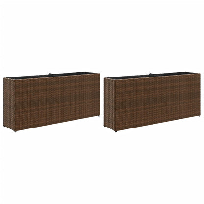 Fioriere da Giardino con 2 Vasi Marrone 90x20x40 cm Polyrattan