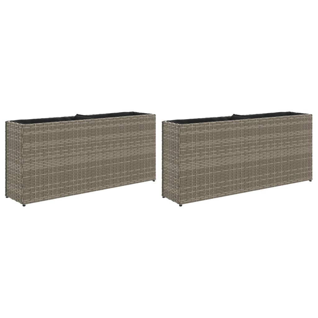 Fioriere da Giardino con 2 Vasi Grigie 90x20x40cm in Polyrattan