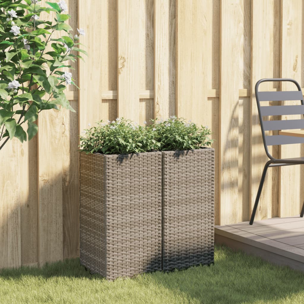 Fioriere da Giardino 2 pz Grigie 30x30x60 cm in Polyrattan
