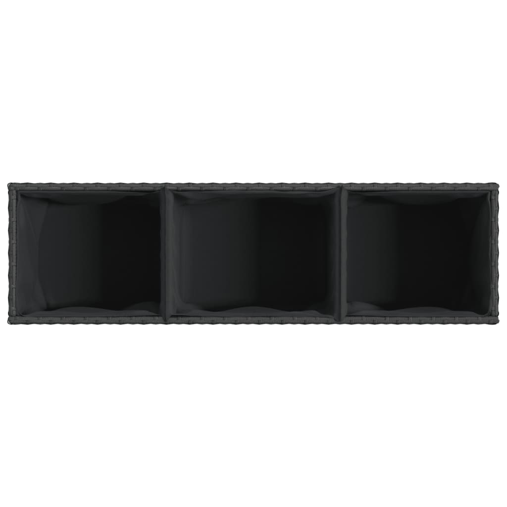 Fioriere da Giardino con 3 Vasi Nere 105x30x32 cm in Polyrattan