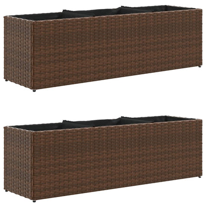 Fioriere da Giardino con 3 Vasi Marrone 105x30x32 cm Polyrattan
