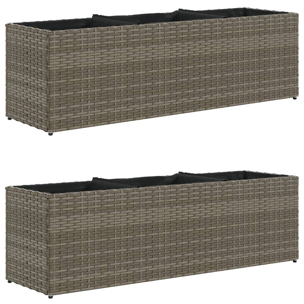 Fioriere da Giardino con 3 Vasi Grigie 105x30x32 cm Polyrattan