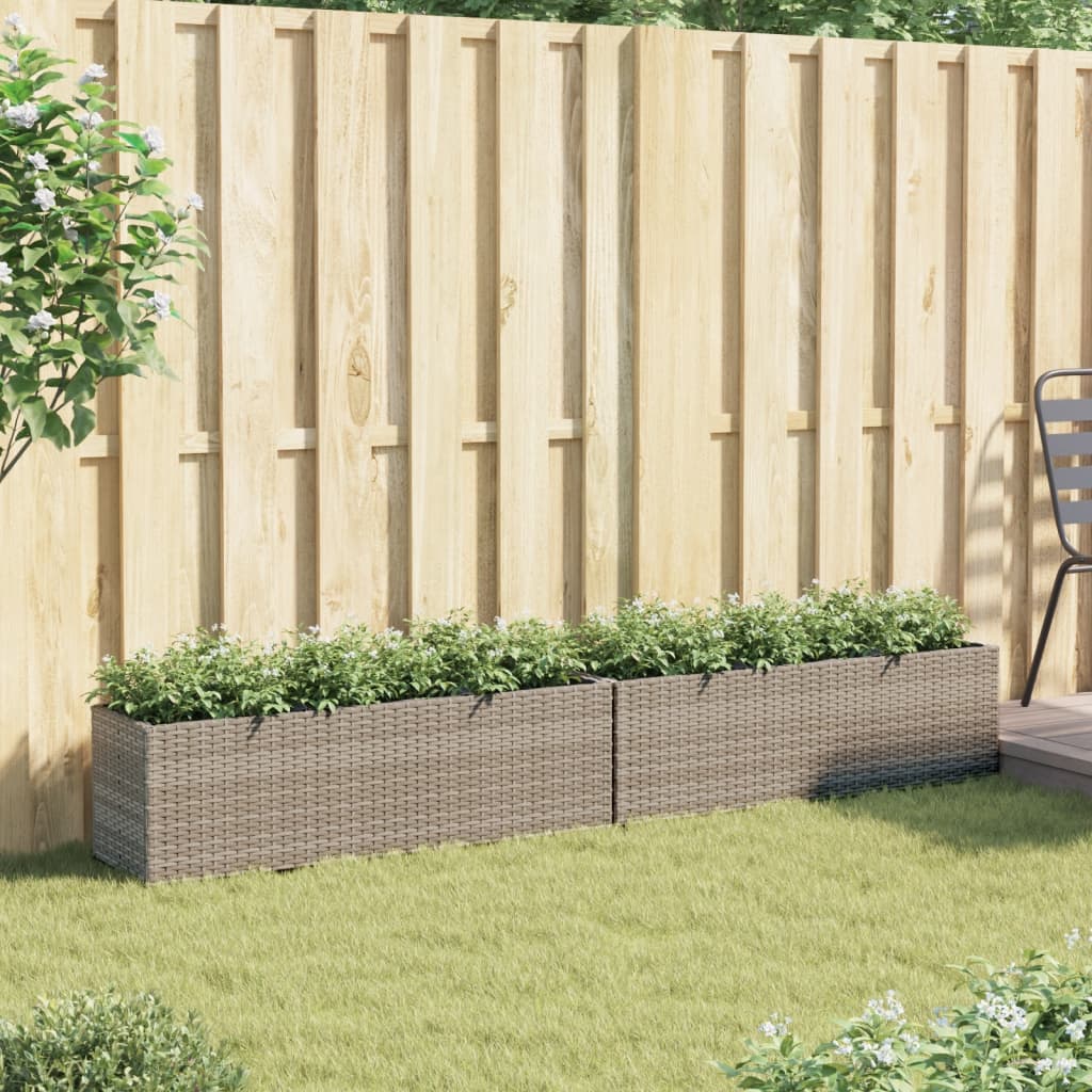 Fioriere da Giardino con 3 Vasi Grigie 105x30x32 cm Polyrattan
