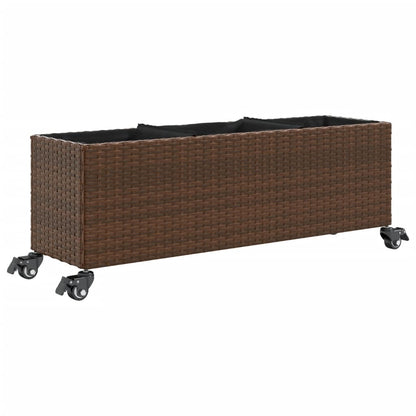 Fioriere da Giardino Ruote 2pz Marrone 107x32x38 cm Polyrattan